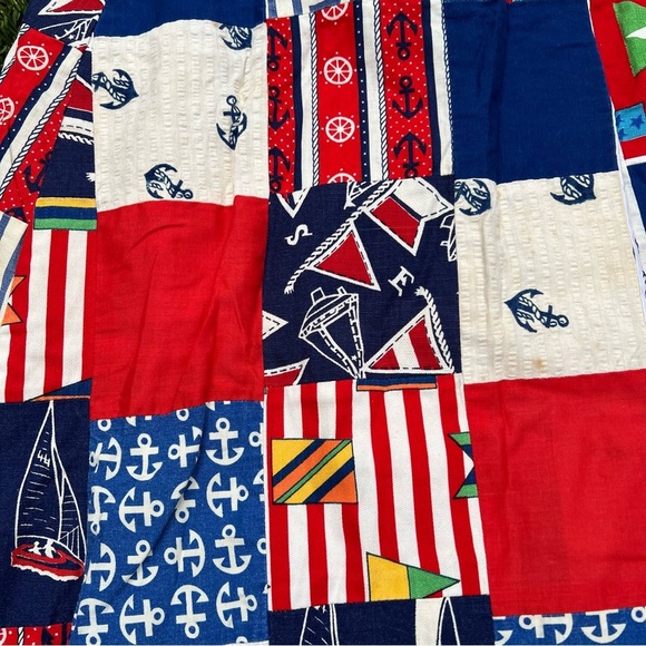 Vintage 50s 60s Patchwork Nautical High Waist Maxi Skirt Patriotic Sailing Med - Picture 5 of 15